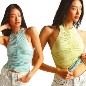 NEW Anthropologie Pilcro Reversible Ruched Light Sky Blue Sleeveless Top XS